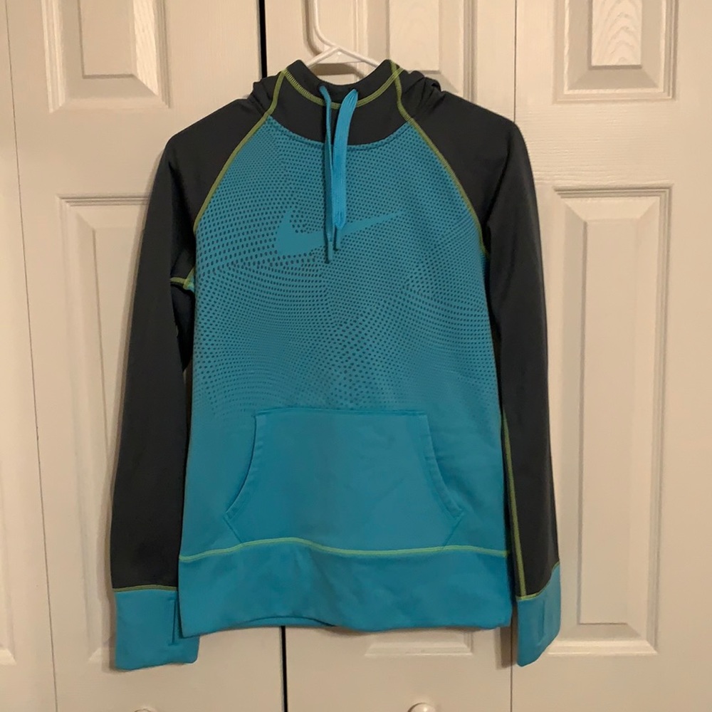 Women’s Teal Blue and Neon Green Nike Hoodie